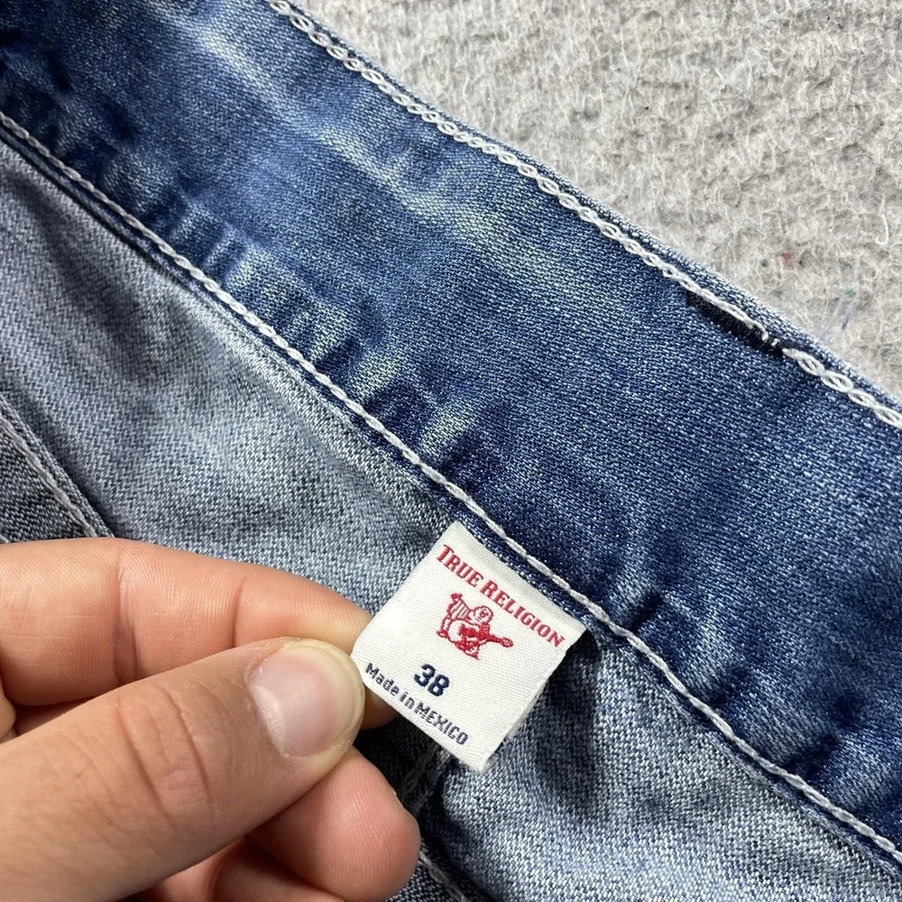 True Religion Ricky Flap SN Jeans Mens 38x34 Blue Med Wash Relaxed Straight